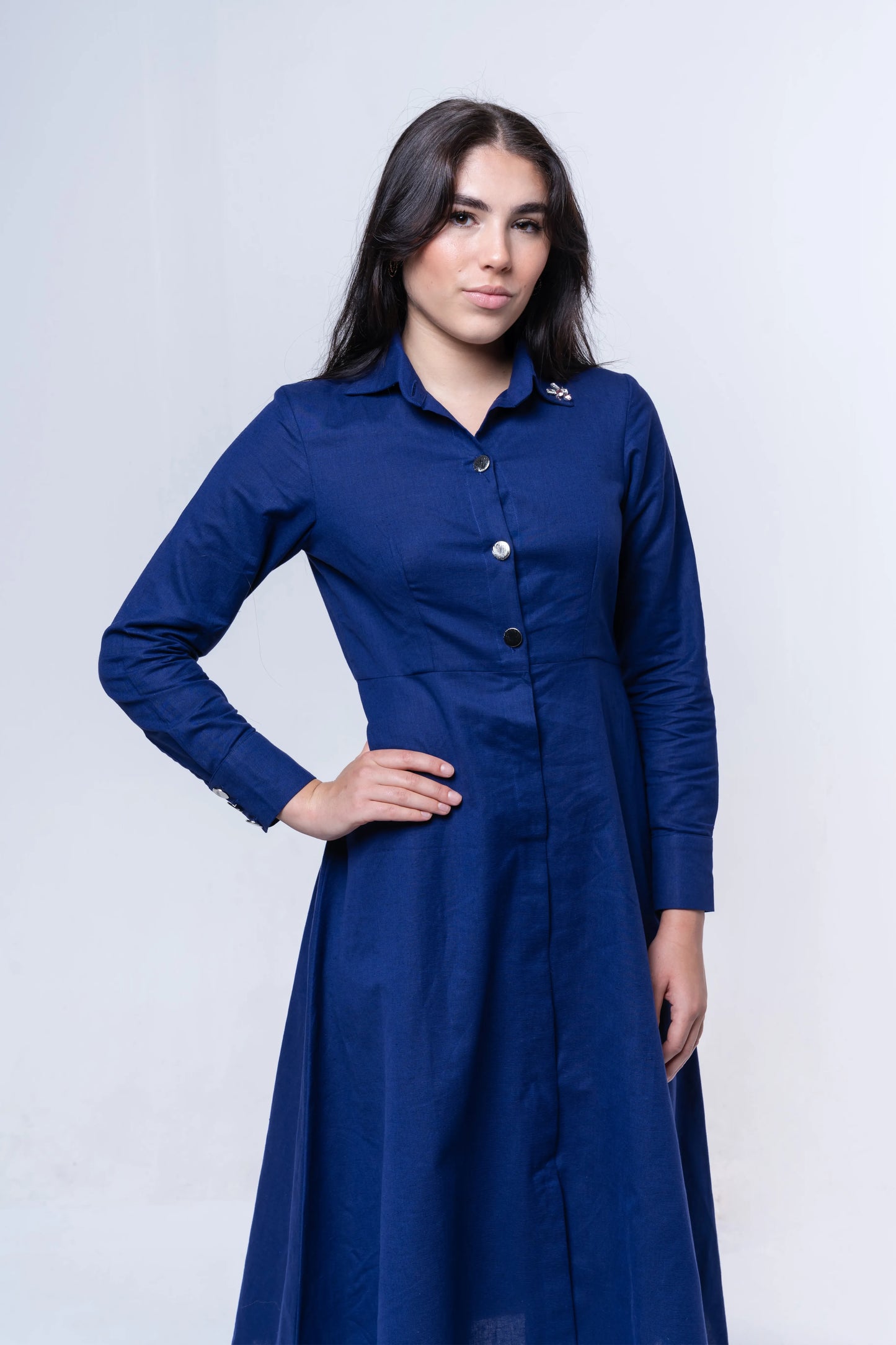 Sapphire Cotton Hemp Midi Dress