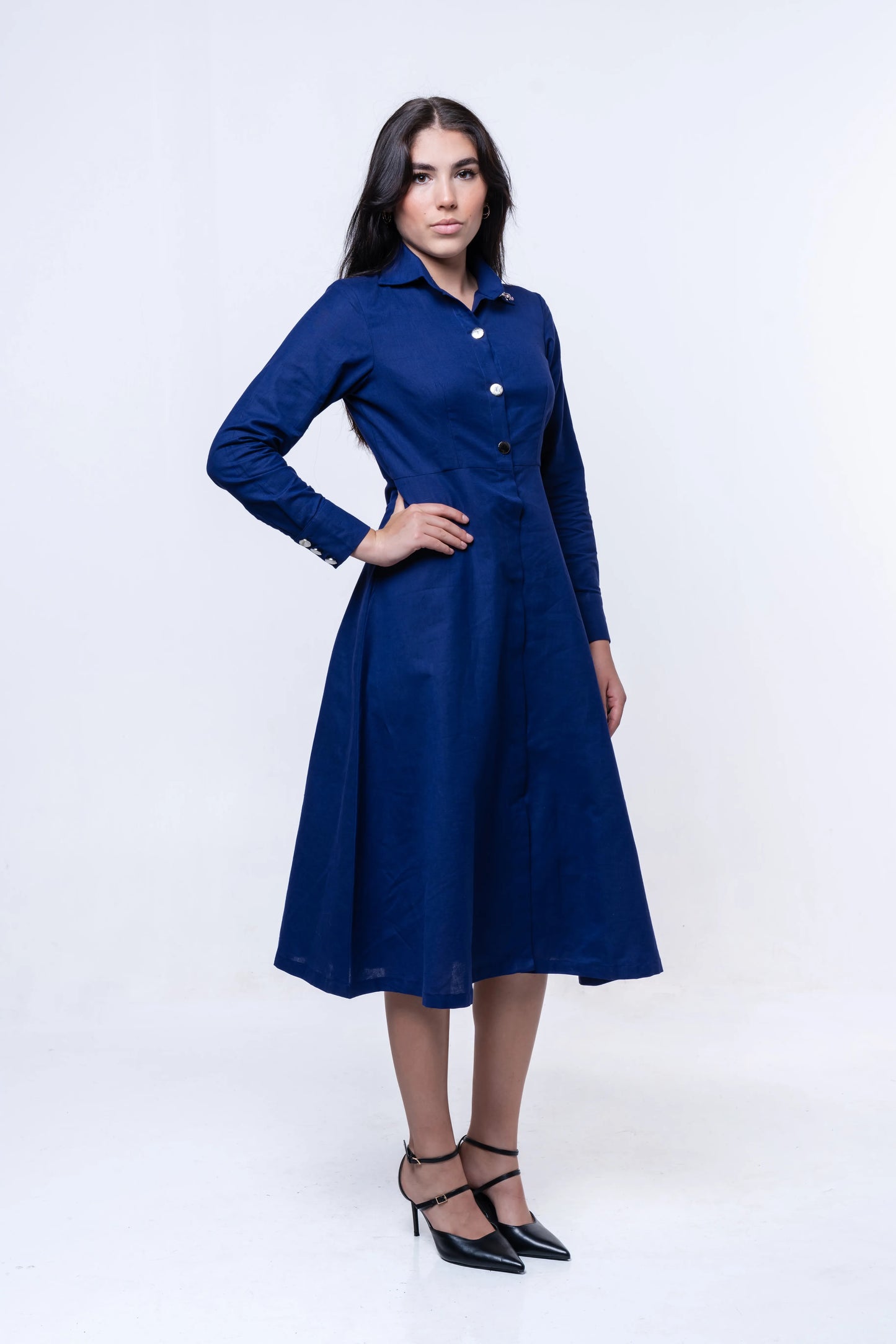Sapphire Cotton Hemp Midi Dress