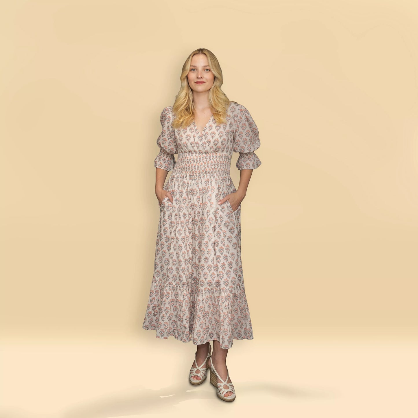 Lilienne - Handblocked Smocked Midi Dress