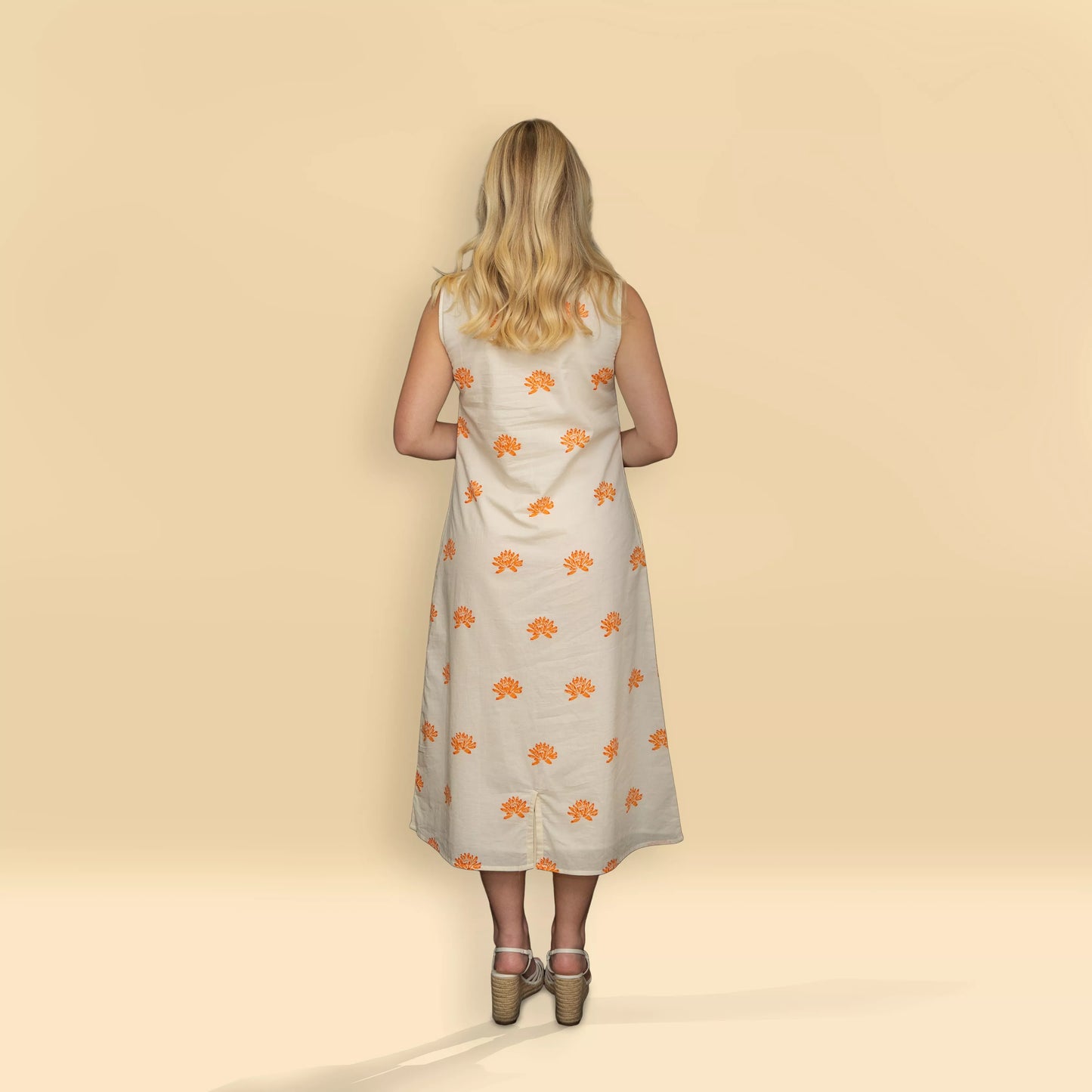 Solene - Handblocked Boat Neck Midi Dress