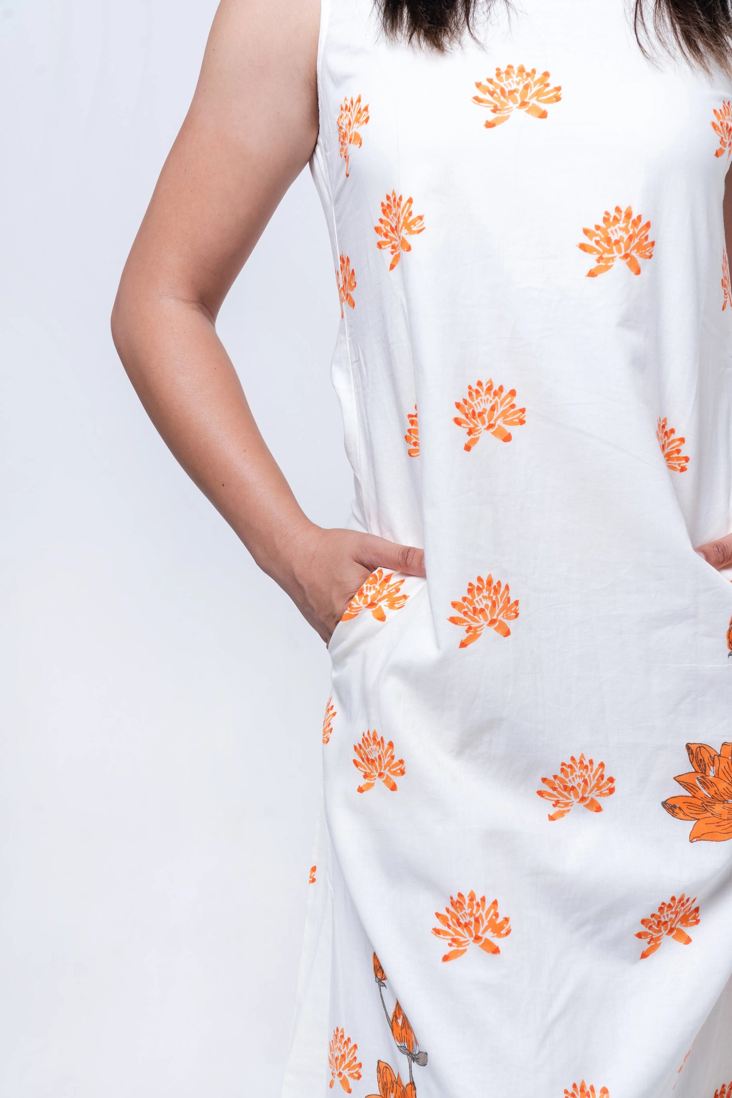 Solene - Handblocked Boat Neck Midi Dress