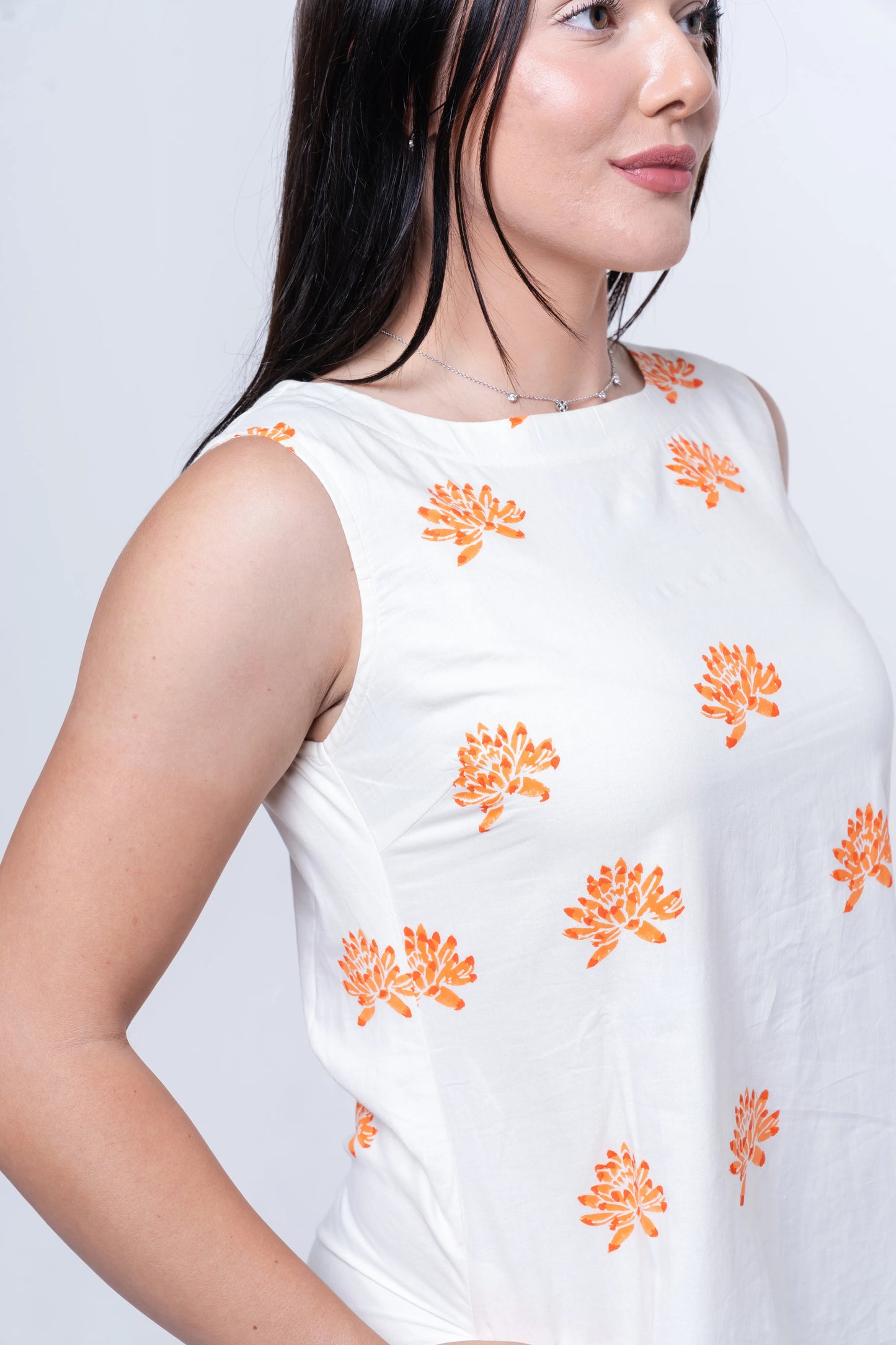 Solene - Handblocked Boat Neck Midi Dress