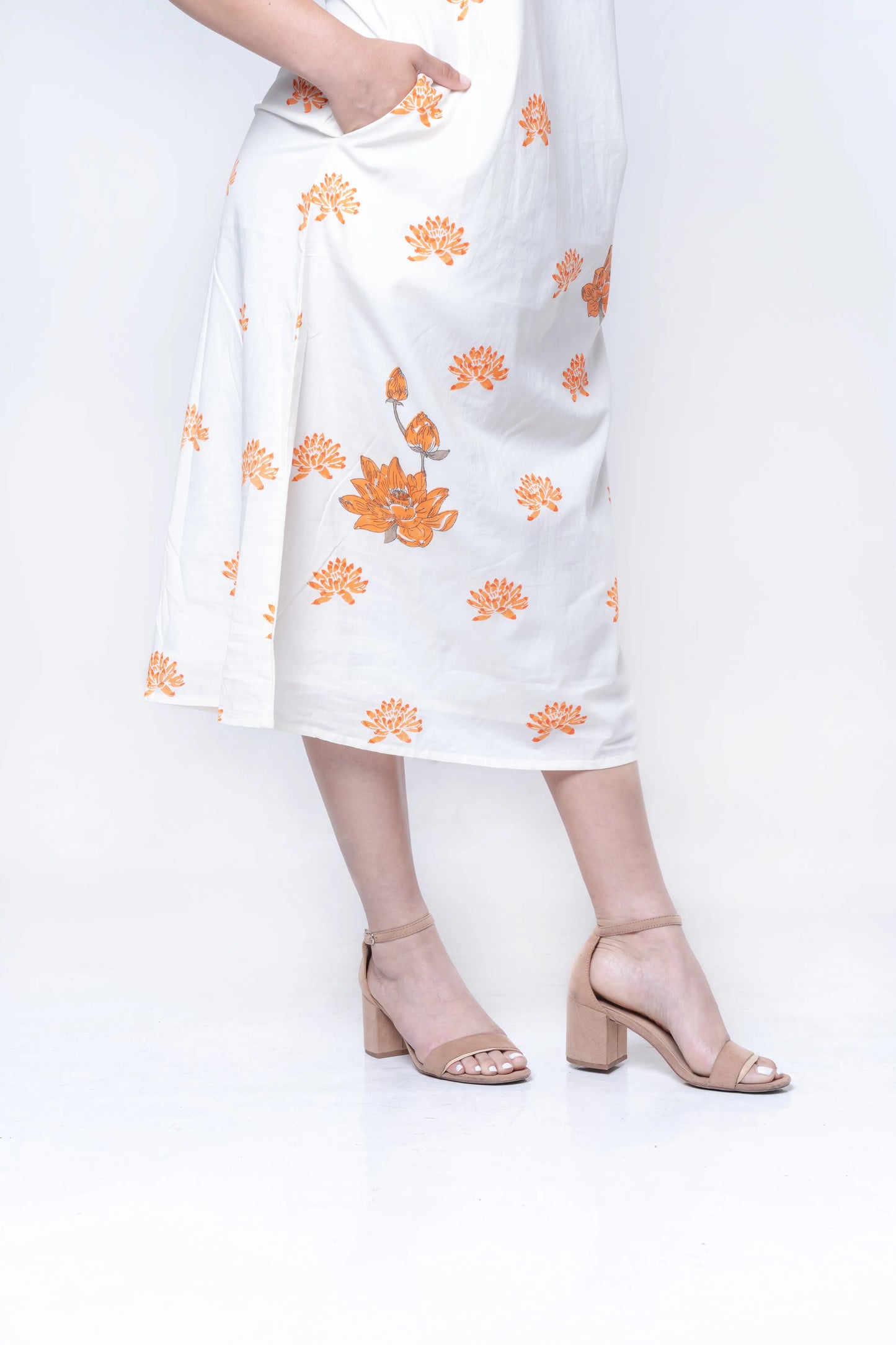 Solene - Handblocked Boat Neck Midi Dress