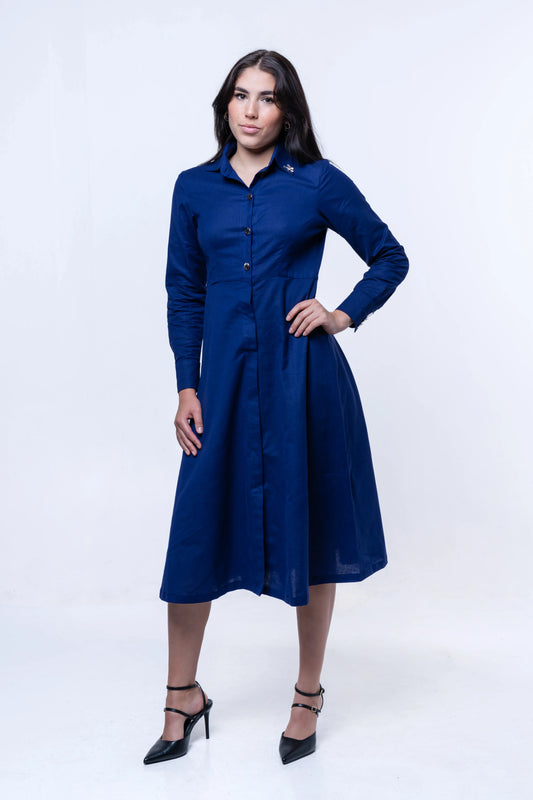 Sapphire Cotton Hemp Midi Dress