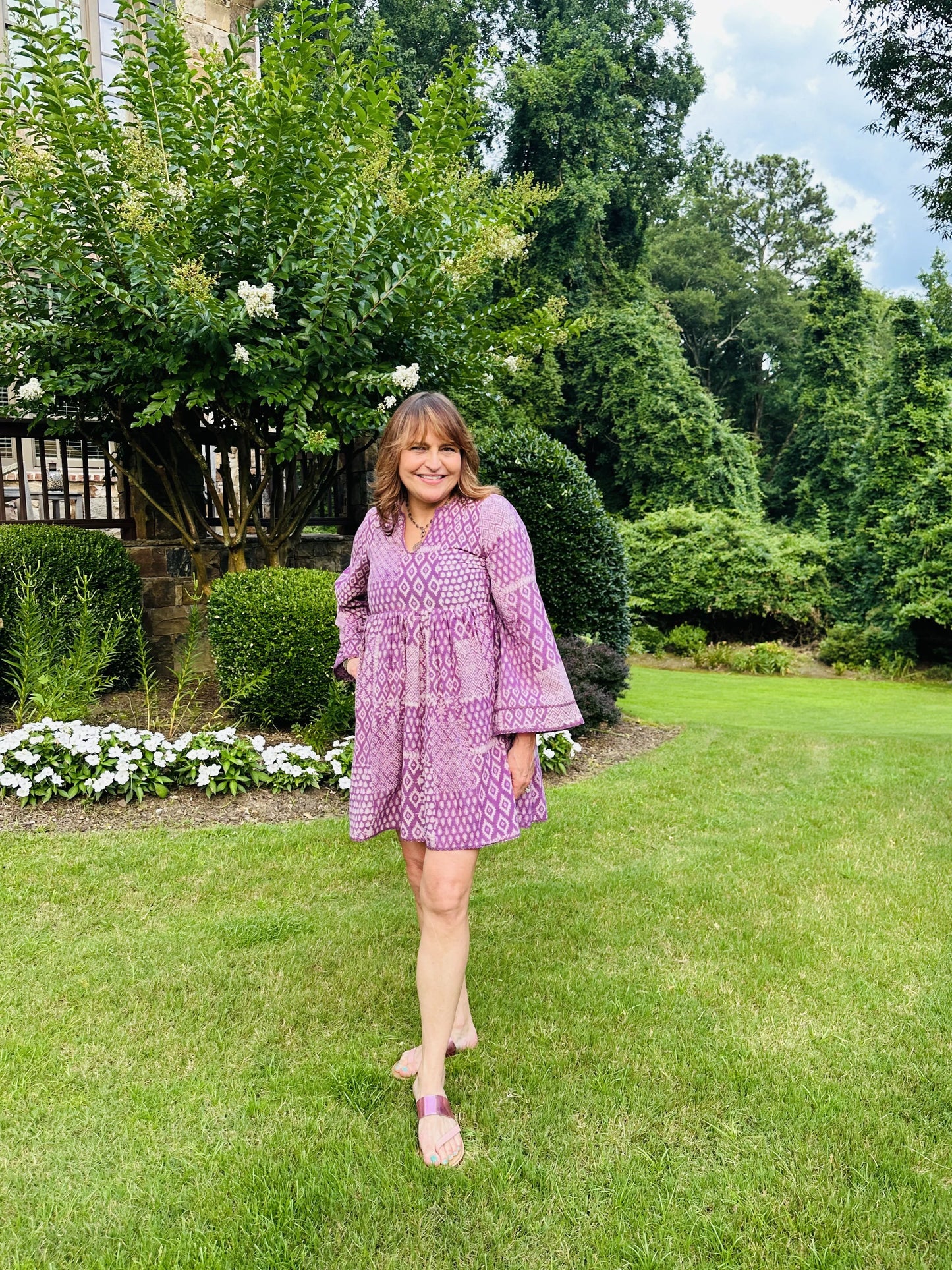 The Liora - Lace-Edged Bell Sleeve Dress