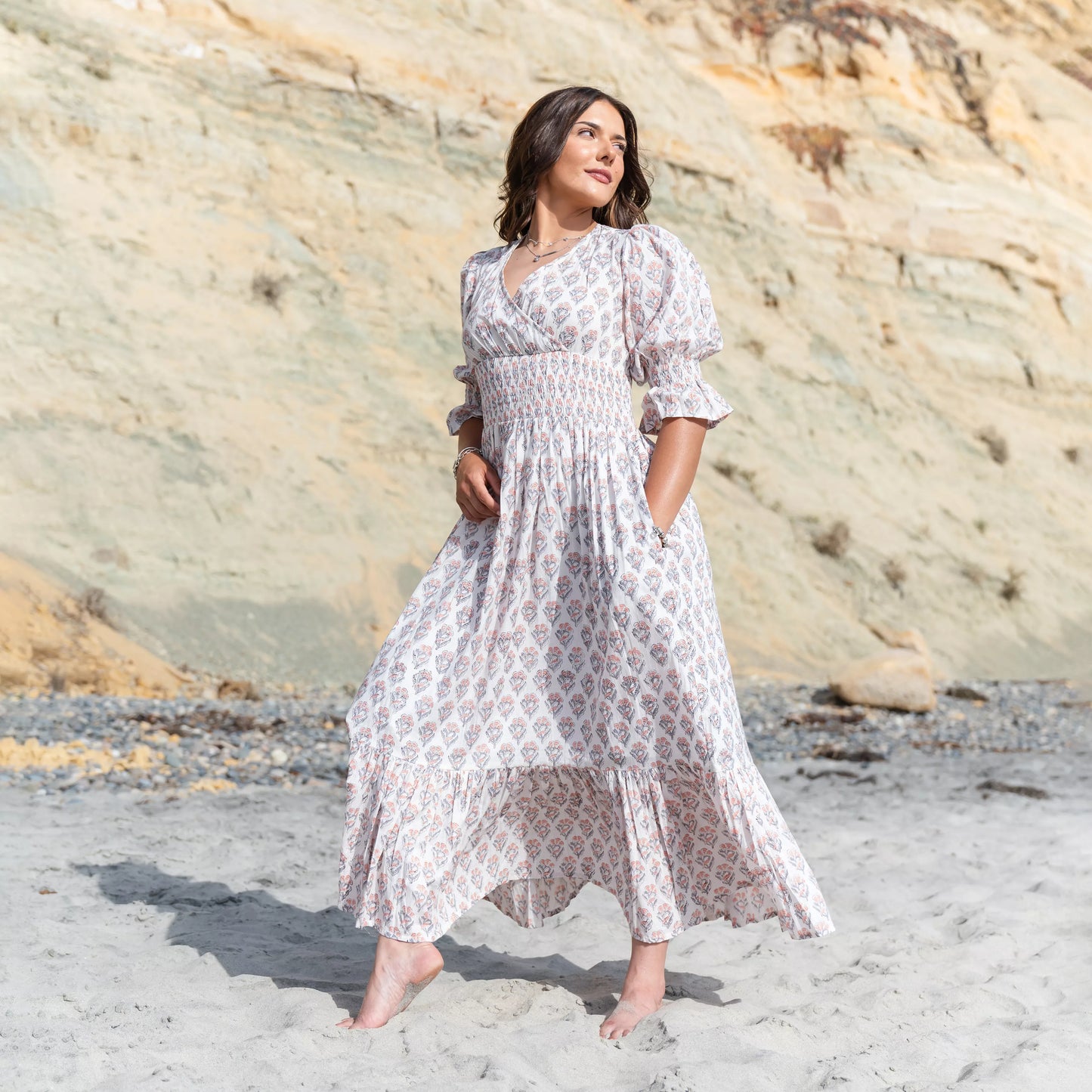 Lilienne - Handblocked Smocked Midi Dress