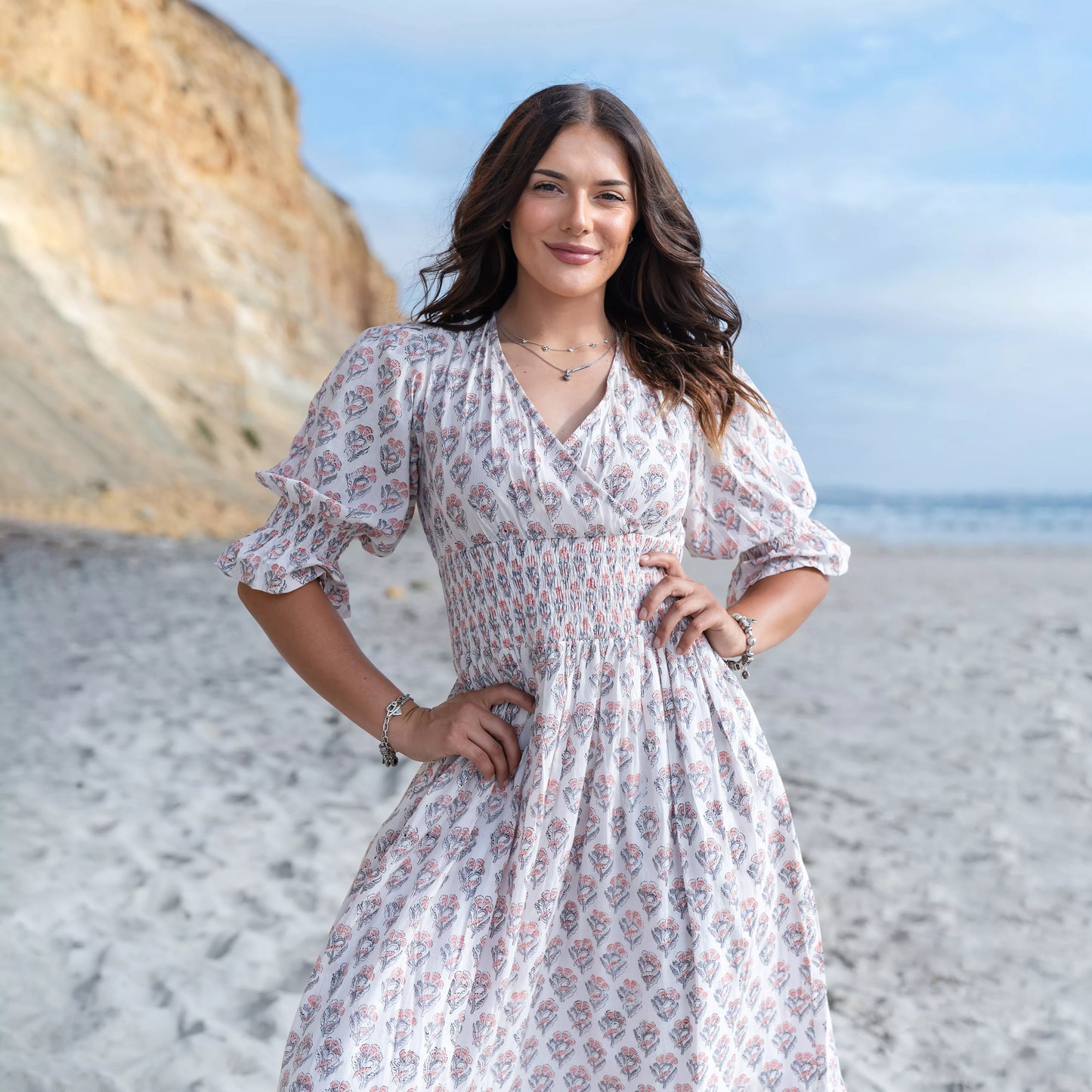 Lilienne - Handblocked Smocked Midi Dress