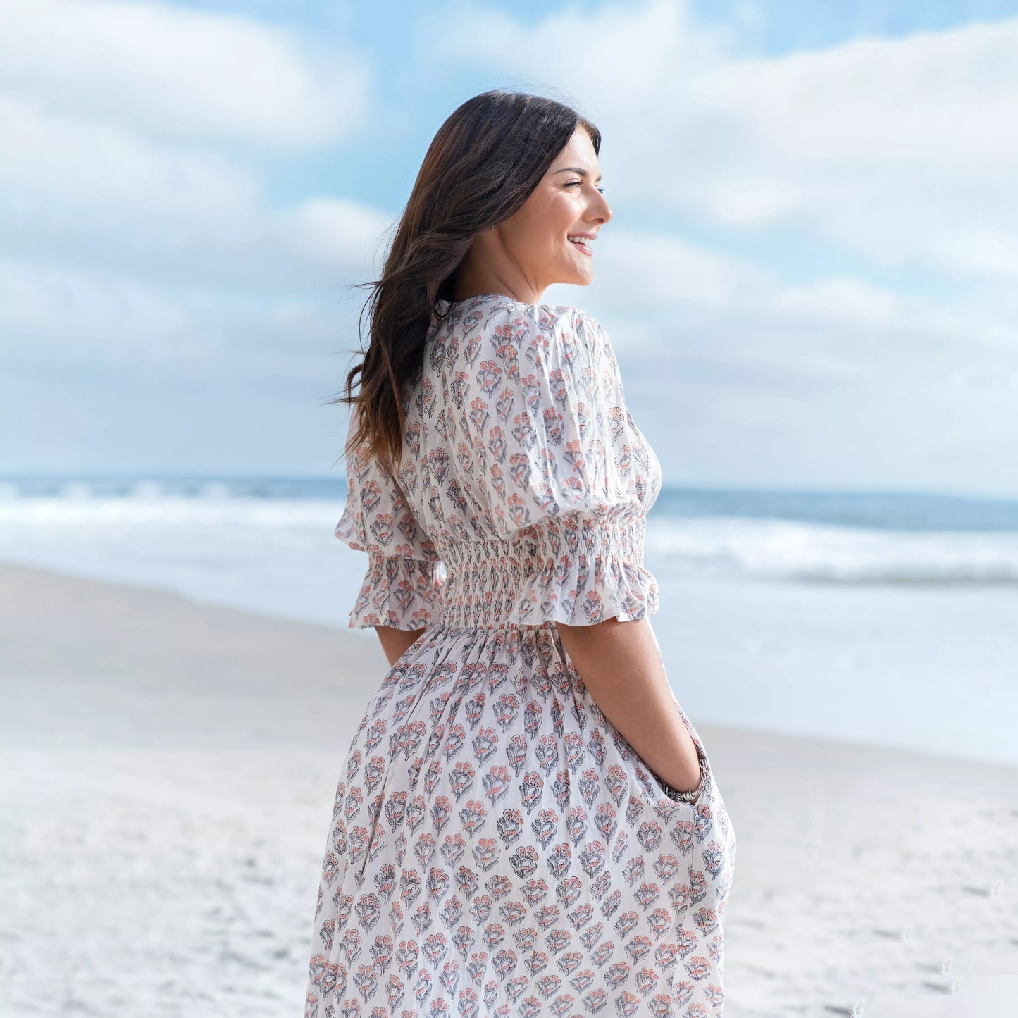 Lilienne - Handblocked Smocked Midi Dress