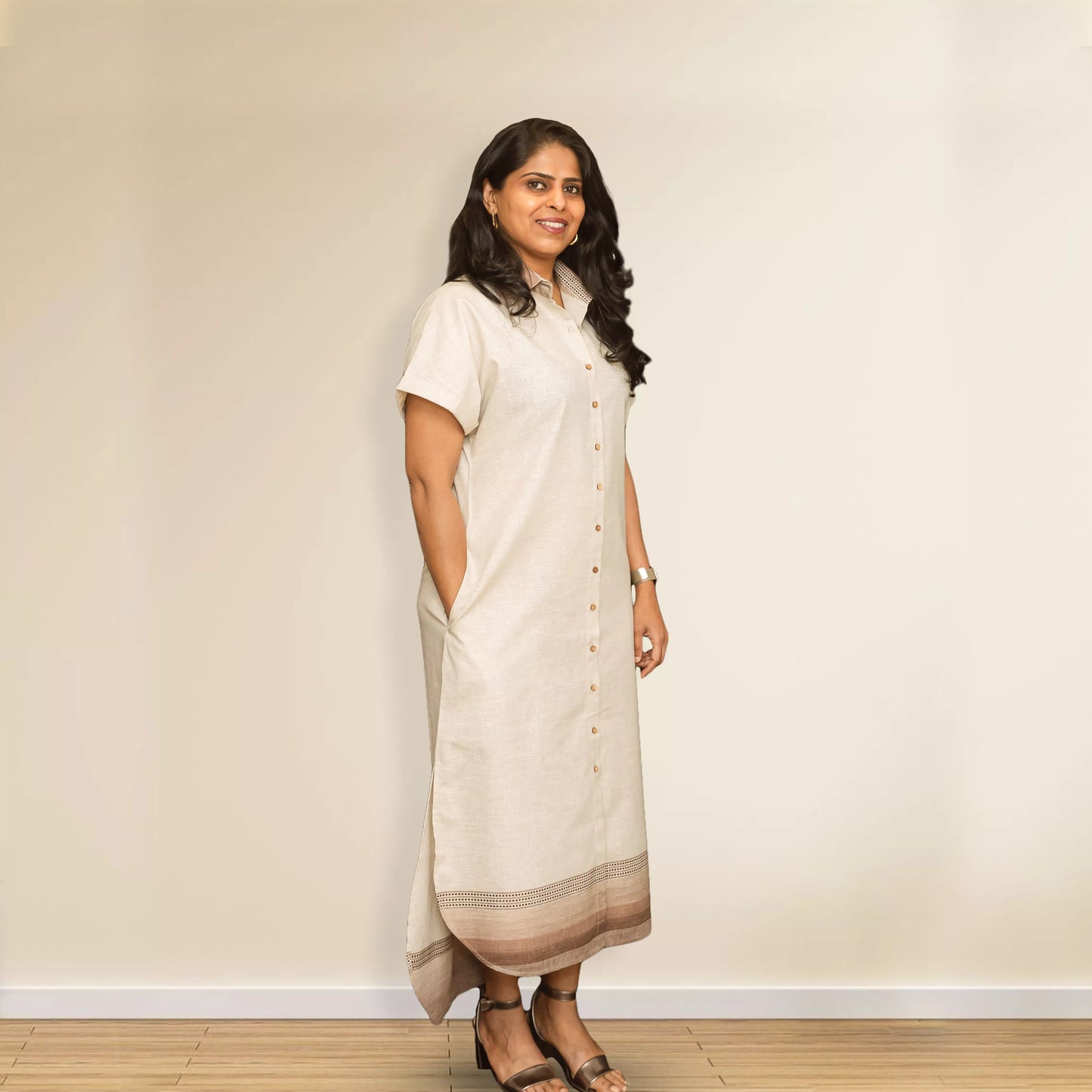 Nolie - Free Size Khadi Cotton Shirt Dress