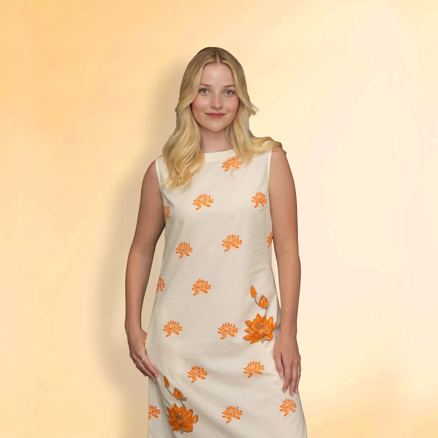 Solene - Handblocked Boat Neck Midi Dress