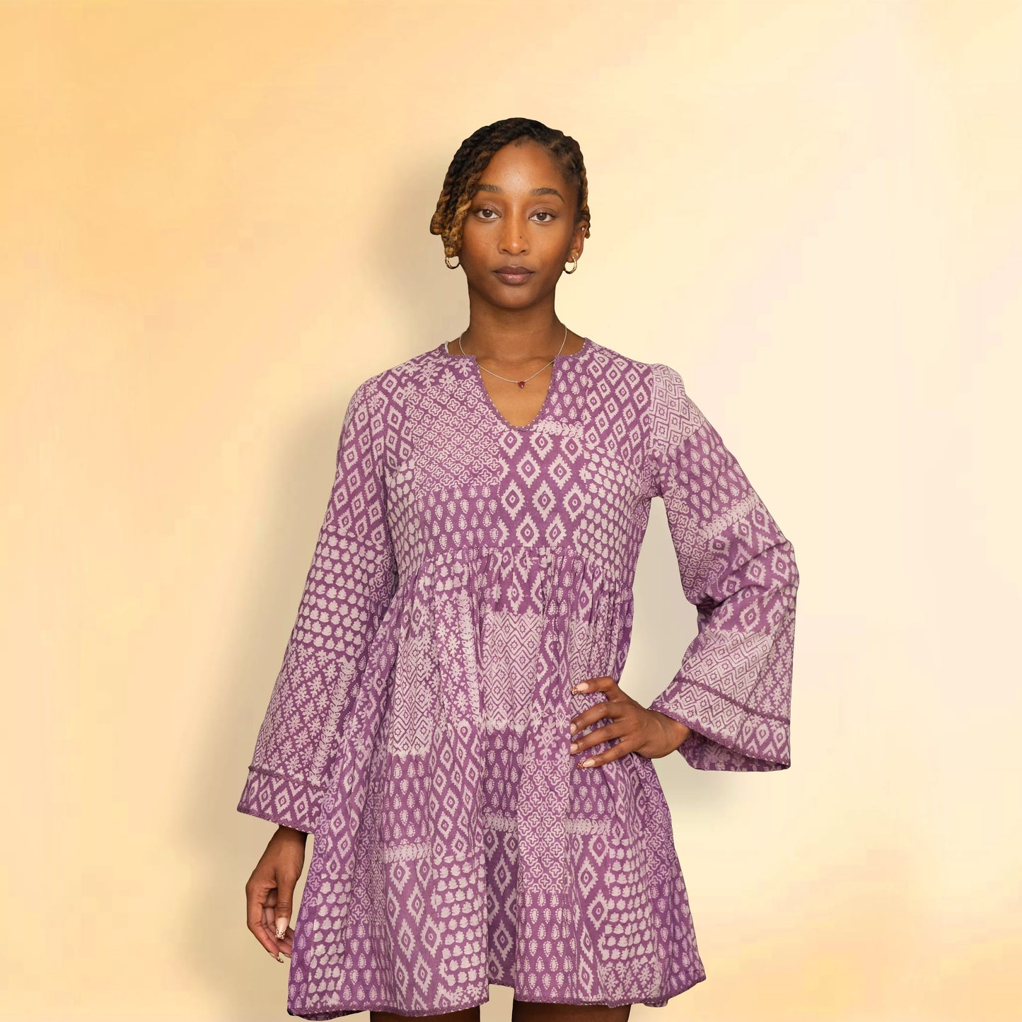 The Liora - Lace-Edged Bell Sleeve Dress