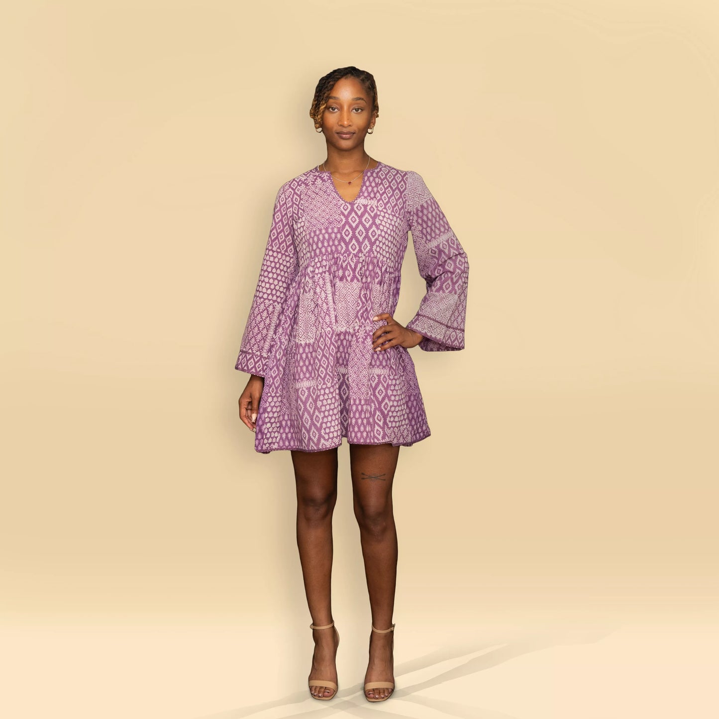 The Liora - Lace-Edged Bell Sleeve Dress