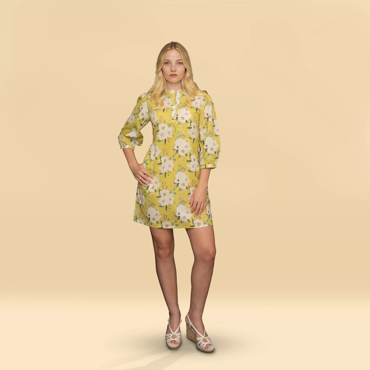 Vireya - Notched Neck A-Line Mini Dress